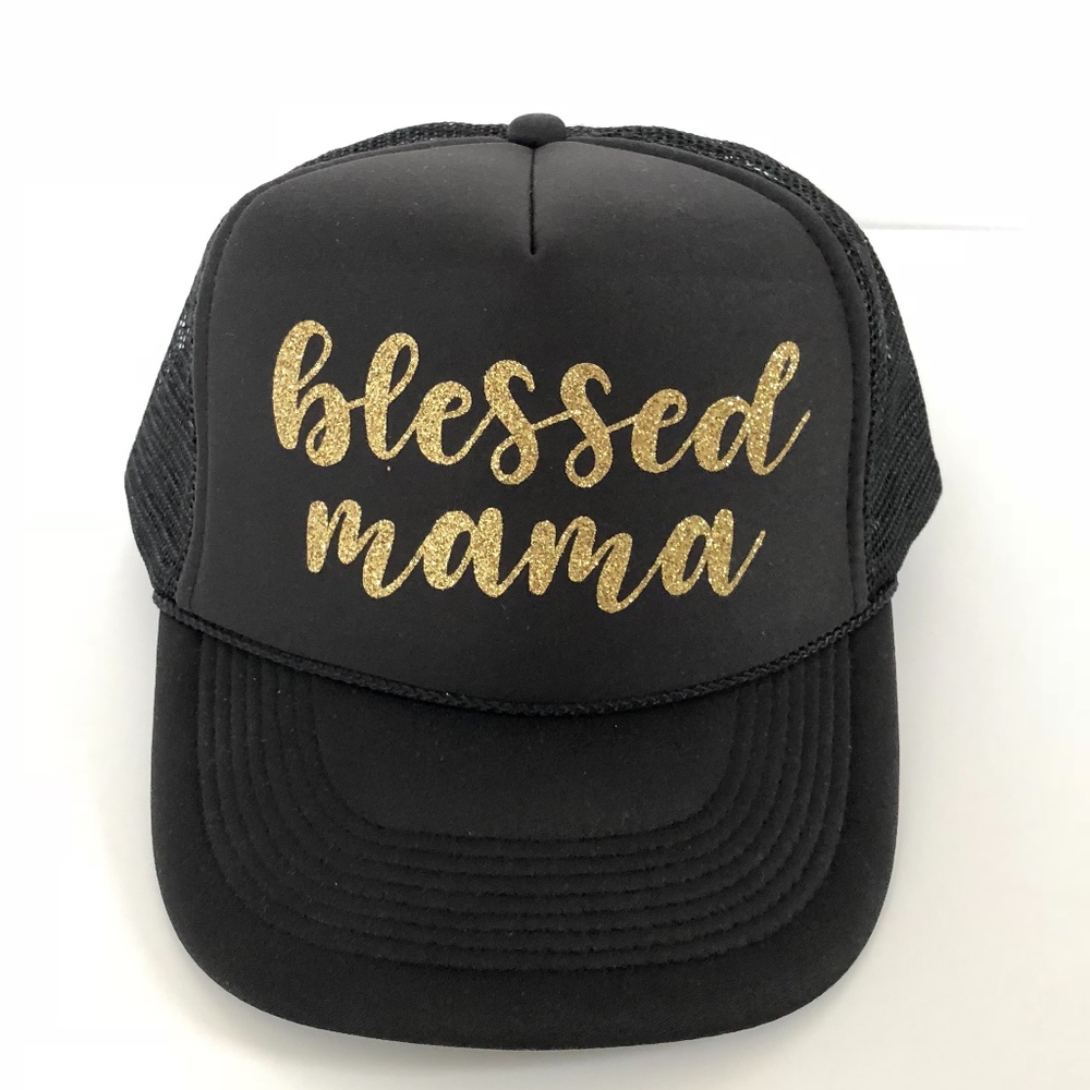 Trucker Hat Blessed Mama Gold glitter